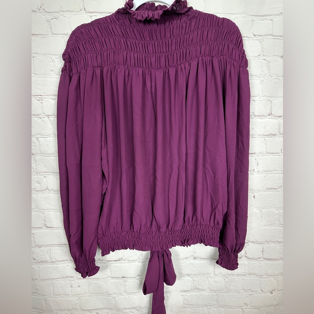 Venus Whimsical Fairy‎ high neck pleated boho cottage core blouse purple, sz L